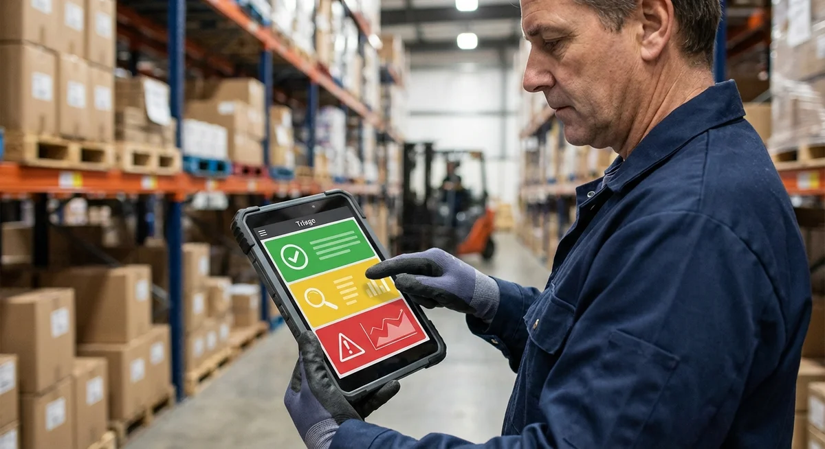 Variance triage flowchart showing green, yellow, and red zones